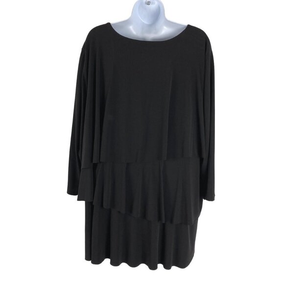 Susan Graver Top Women's 2X Ruffle Tiered Black Solid Stretch Polyester Spandex - Picture 5 of 7